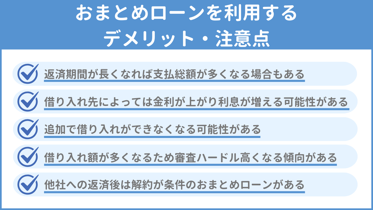 おまとめローンを利用するデメリット・注意点